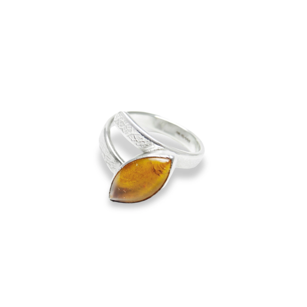 Sterling silver and Amber ring with leaf texture